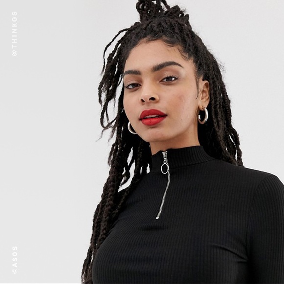 ASOS Black Ribbed Mock Neck with Zipper Pull - Picture 5 of 5